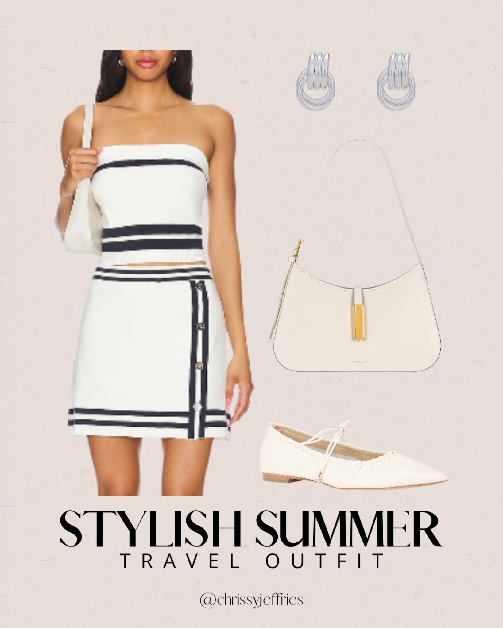Elevate your summer travel wardrobe with this chic outfit! Perfect for sightseeing or a casual day out, this stylish set combines comfort and elegance. Featuring a strapless top and matching skirt, paired with delicate accessories and comfy flats, you’ll stay cool and fashionable on your adventures. Discover more travel outfit inspirations now! 

#SummerTravelOutfit #StylishTravel #ChicSummerLook #FashionInspo #TravelWardrobe

#LTKsummer #LTKtravel