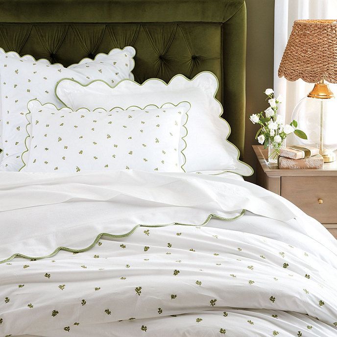 Talulah Petite Embroidered Floral Duvet Cover with Scalloped Edge & Corner Ties | Ballard Designs, Inc.