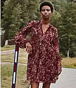 Shimmer Ruffle Tie Neck Mini Dress | LOFT