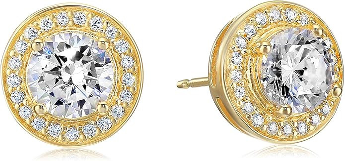 Amazon Essentials Cubic Zirconia Classic Halo Stud Earrings in Sterling Silver, (previously Amazo... | Amazon (US)