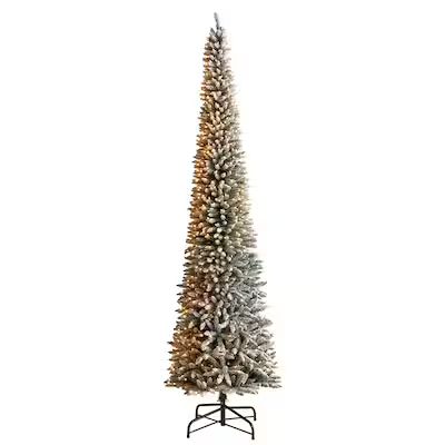 Nearly Natural  12-ft Spruce Pre-lit Pencil Flocked Artificial Christmas Tree with Incandescent ... | Lowe's