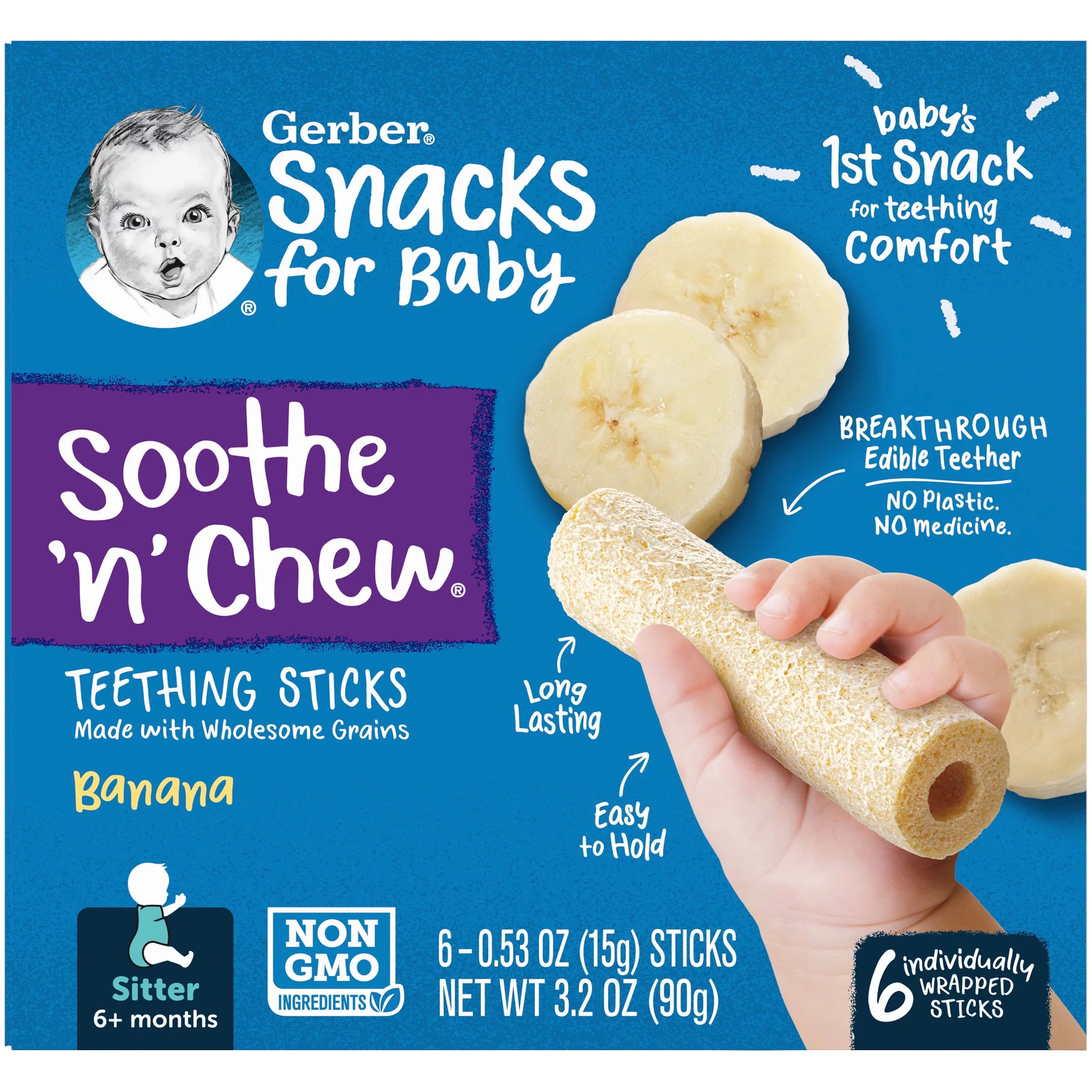 Gerber Snacks for Baby Soothe n Chew Teething Sticks Banana, 0.53 oz Box (6 Pack) | Walmart (US)