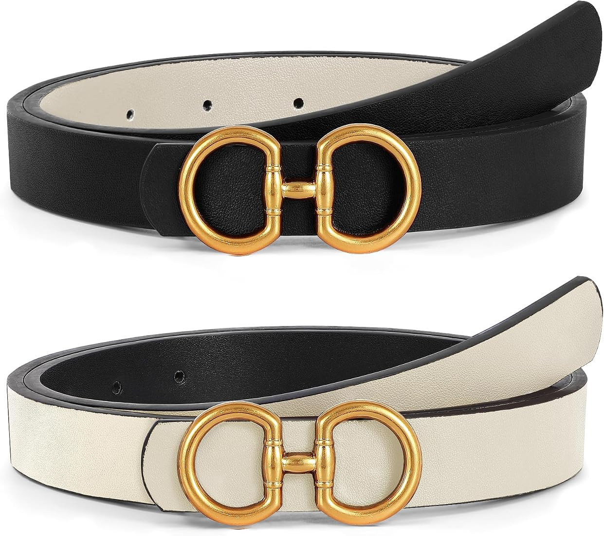 Women Reversible Leather Belt for Jeans Pants Fashion Ladies Belt with Gold Buckle | Amazon (US)
