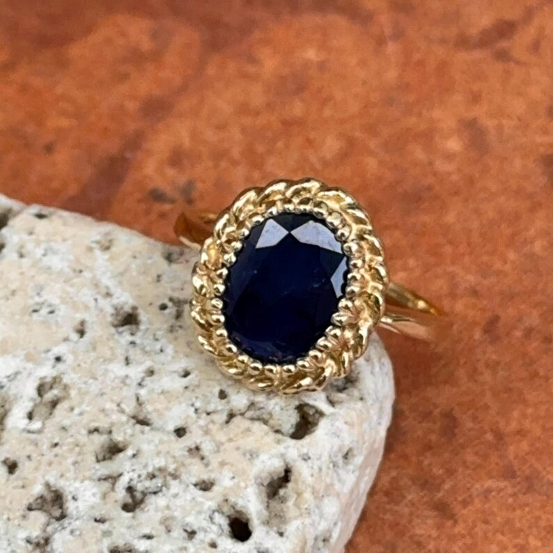 Estate 10K Yellow Gold Oval Faceted Sapphire Bezel Set Solitaire Ring Size 5.5 - Etsy | Etsy (US)