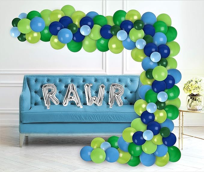 Blue and Green Balloon Garland Arch Kit Silver RAWR Letters Dinosaur St Patricks Graduation NYE B... | Amazon (US)