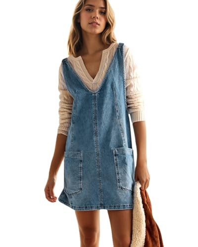 LifeShe Denim Overall Dress For Women Sleeveless High Roller Skirtall Short Jean Jumper Dress Mini Pinafore | Amazon (US)