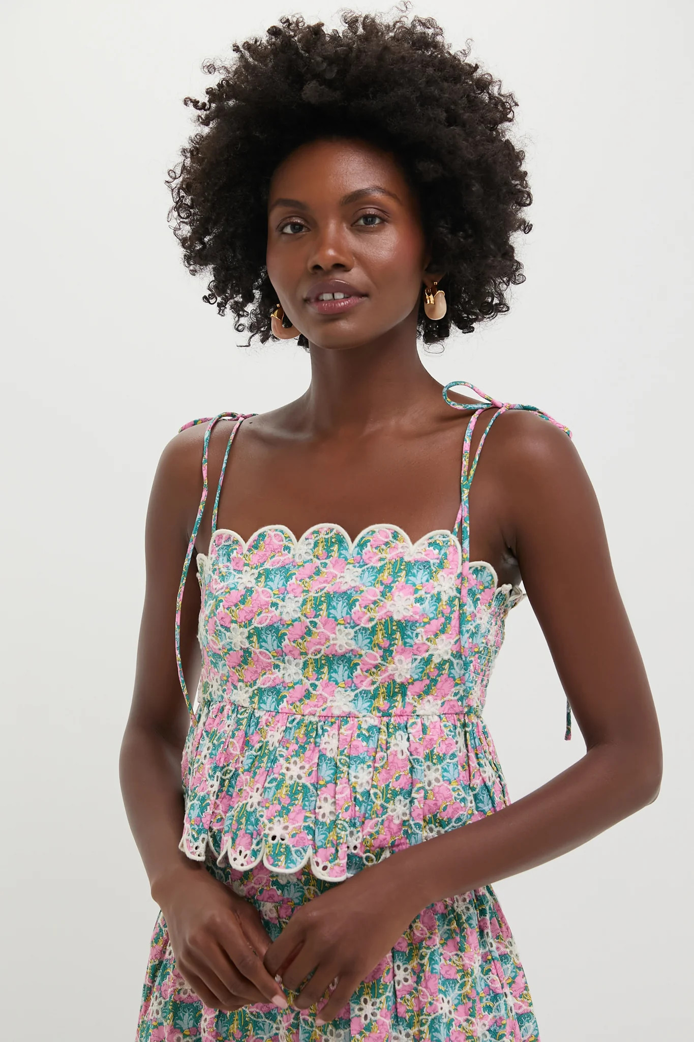 Pink Multi Floral Scalloped Eyelet Calla Top | Tuckernuck (US)