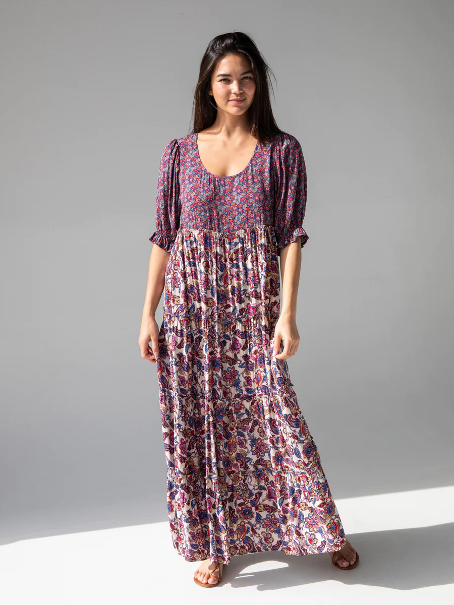 Collette Tiered Maxi Dress - Pink Floral Paisley | Natural Life