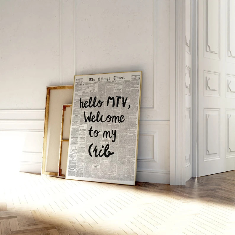 Hi MTV, Welcome to My Crib Print, Retro Newspaper, Trendy Wall Art, Typography Poster, Apartment ... | Etsy (US)