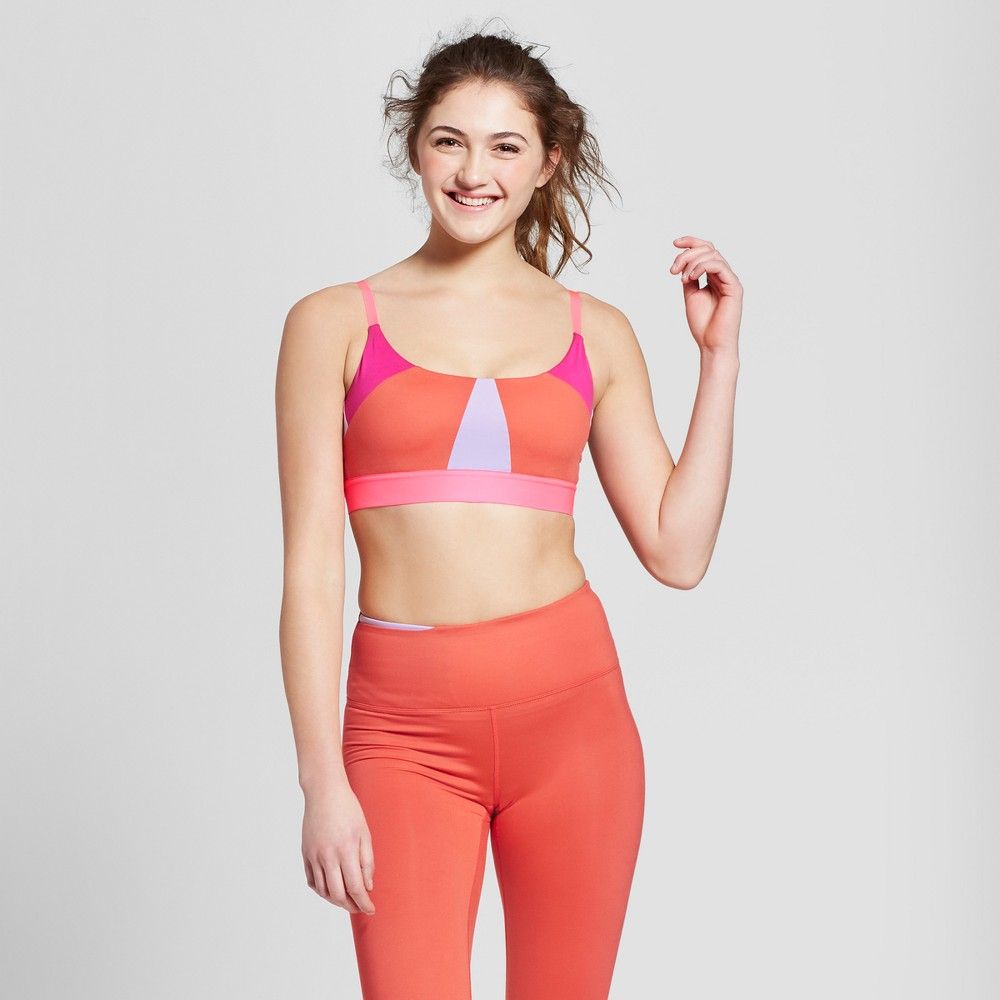 Women's Comfort Color Block Sports Bra - JoyLab Coral M, Size: Small, Pink | Target