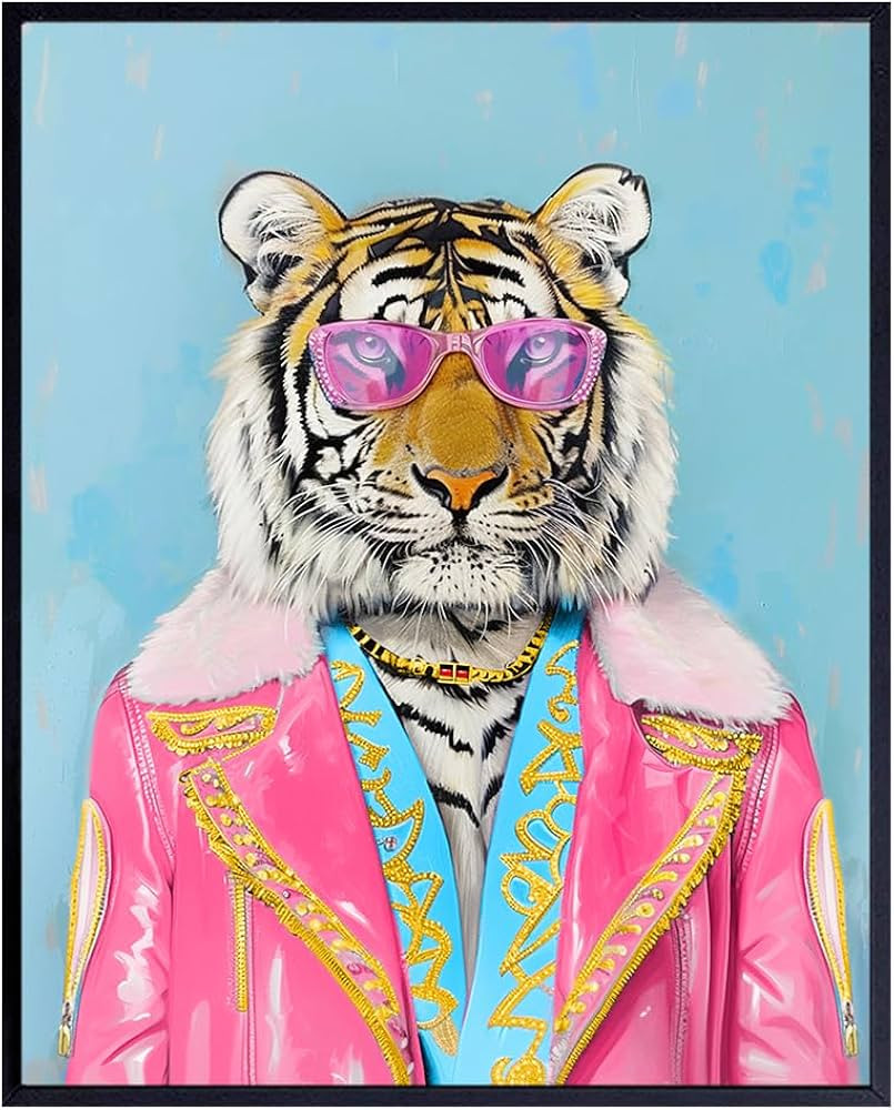 Pink Tiger Cute Pop art - Jungle Animal Eclectic Wall Decor Aesthetic - Big cat Fashion Funky Wal... | Amazon (US)