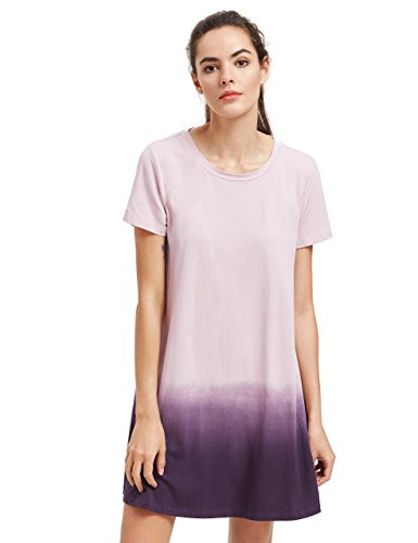 ROMWE Women's Tunic Swing T-Shirt Dress Short Sleeve Tie Dye Ombre Dress Lilac S | Amazon (US)