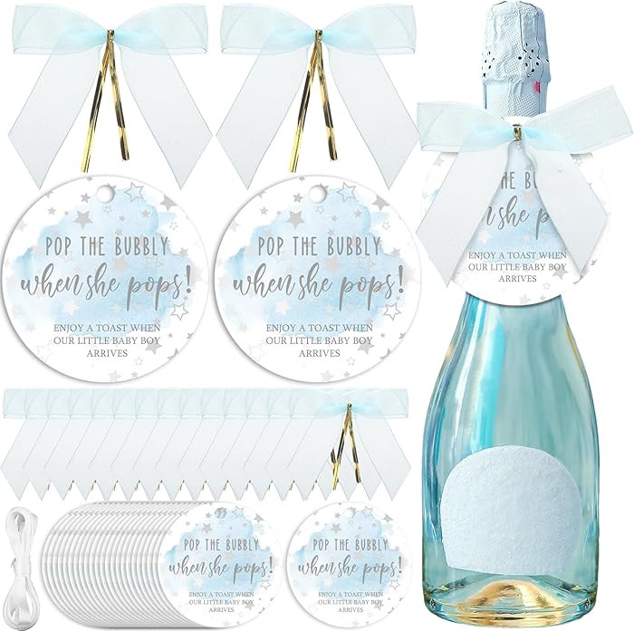 MotiMind 50 Set Pop Bottle Tags, Champagne Baby Shower Favor Labels When Pops Tags with Bows and ... | Amazon (US)