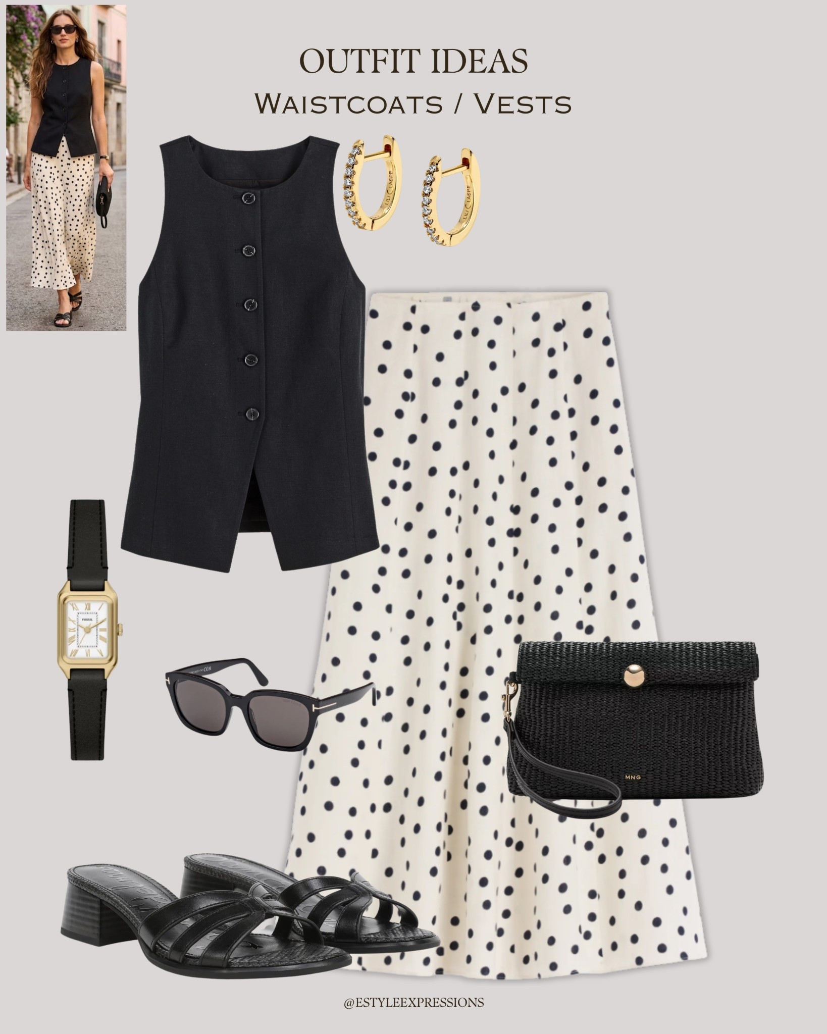 Summer Outfits with chic Waistcoats!✨The vest is the ultimate summer style hack — a structured piece that effortlessly elevates any outfit. Paired with brown polka dots skirt for evening cocktails or date nights — that’s the summer vibe we’re chasing.☀️🌿

#LTKootd #LTKMothersDay #LTKTravel