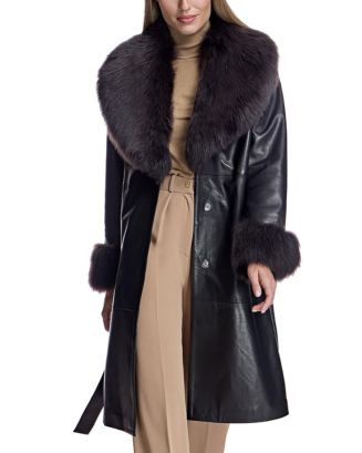 Maximilian Leather Coat with Shearling Trim  | Bloomingdale's Women | Bloomingdale's (US)