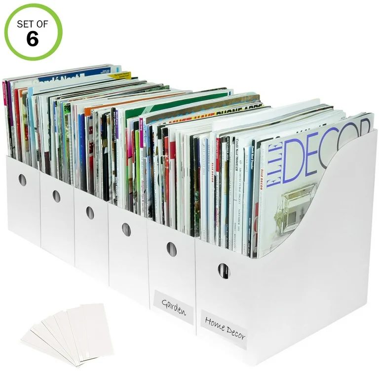 Evelots Magazine File Holder-Organizer-Full 4" W-White-With Labels-Set/6 - Walmart.com | Walmart (US)