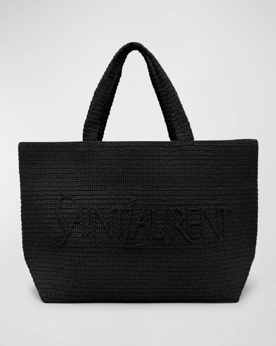 Saint Laurent East-West Logo Raffia Tote Bag | Neiman Marcus