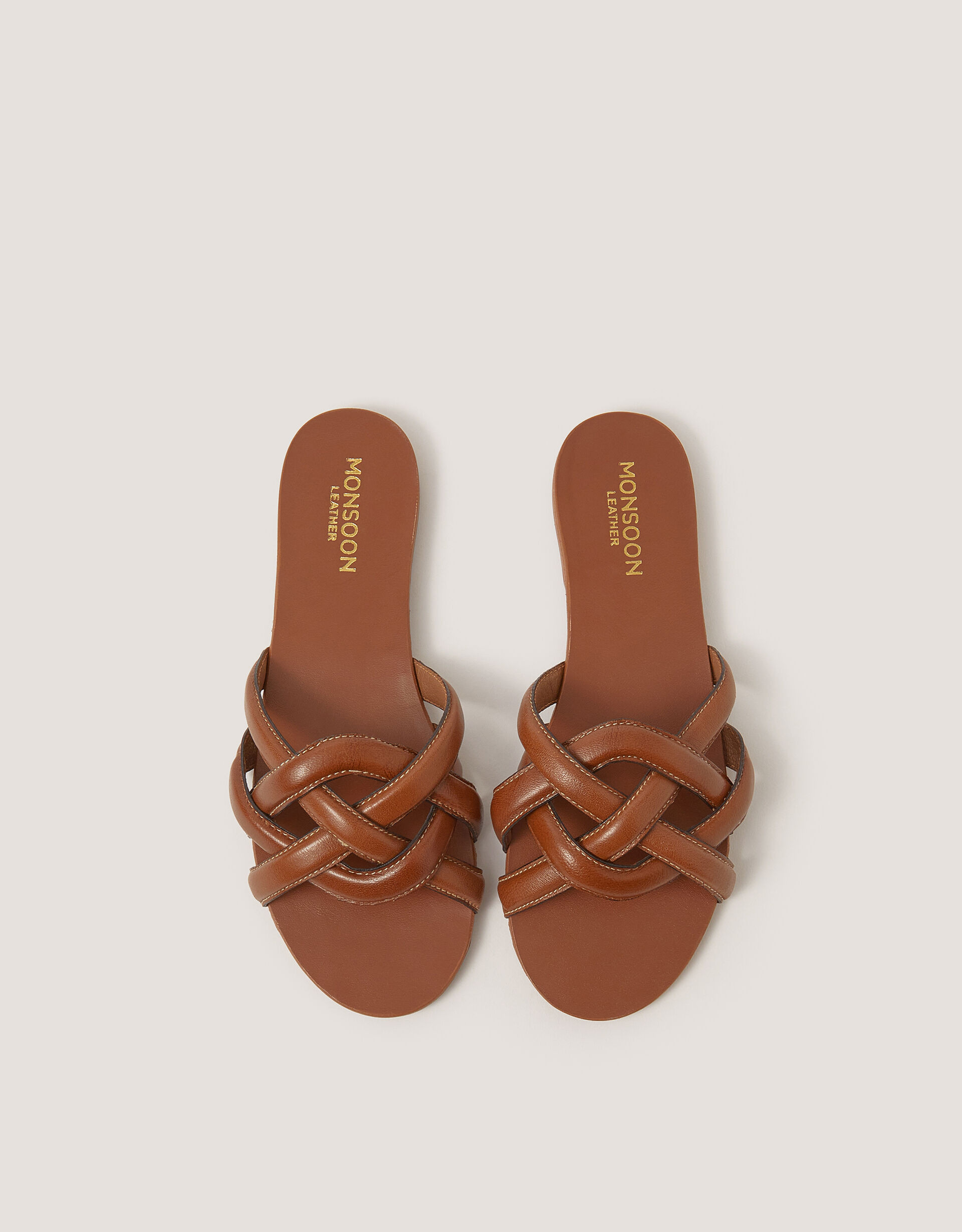 Safi Woven Leather Slide Sandals Tan | Monsoon (UK)