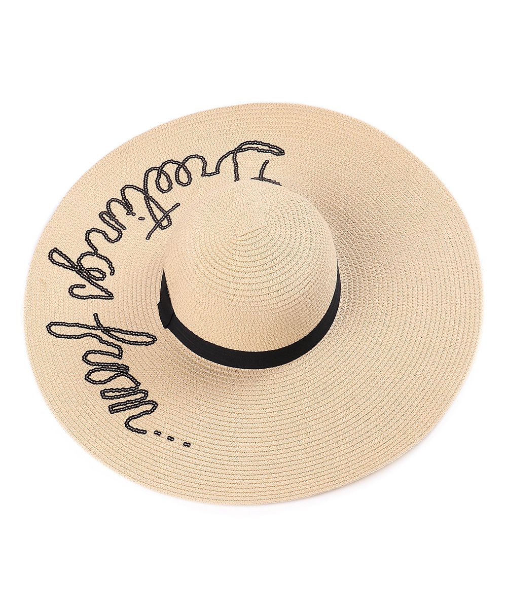 Belle de Jour Women's Sunhats OFF - Off-White 'Greetings From' Sequin Straw Floppy Hat | Zulily