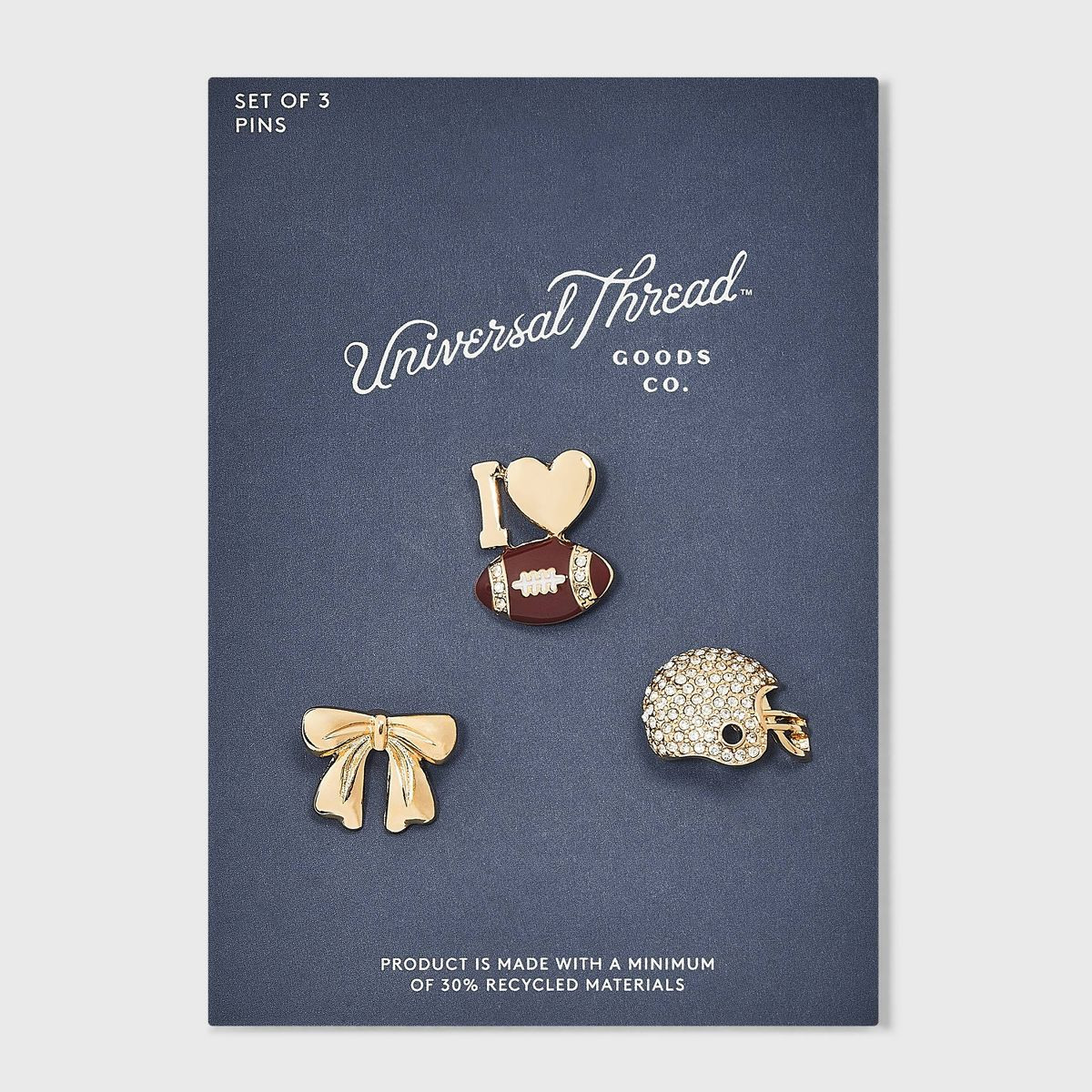 I Love Football Pin Set 3pc - Universal Thread™ Gold/Brown | Target