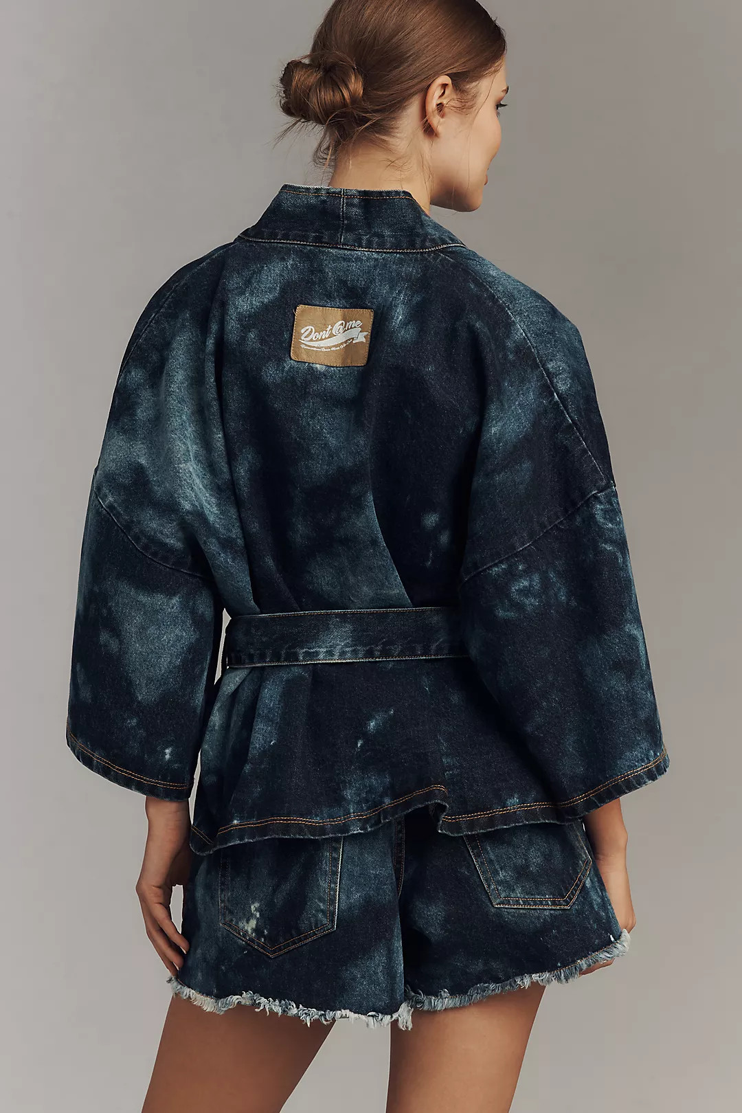 DON'T @ ME Tie Dye Tie-Belt Wrap Denim Jacket | Anthropologie (US)