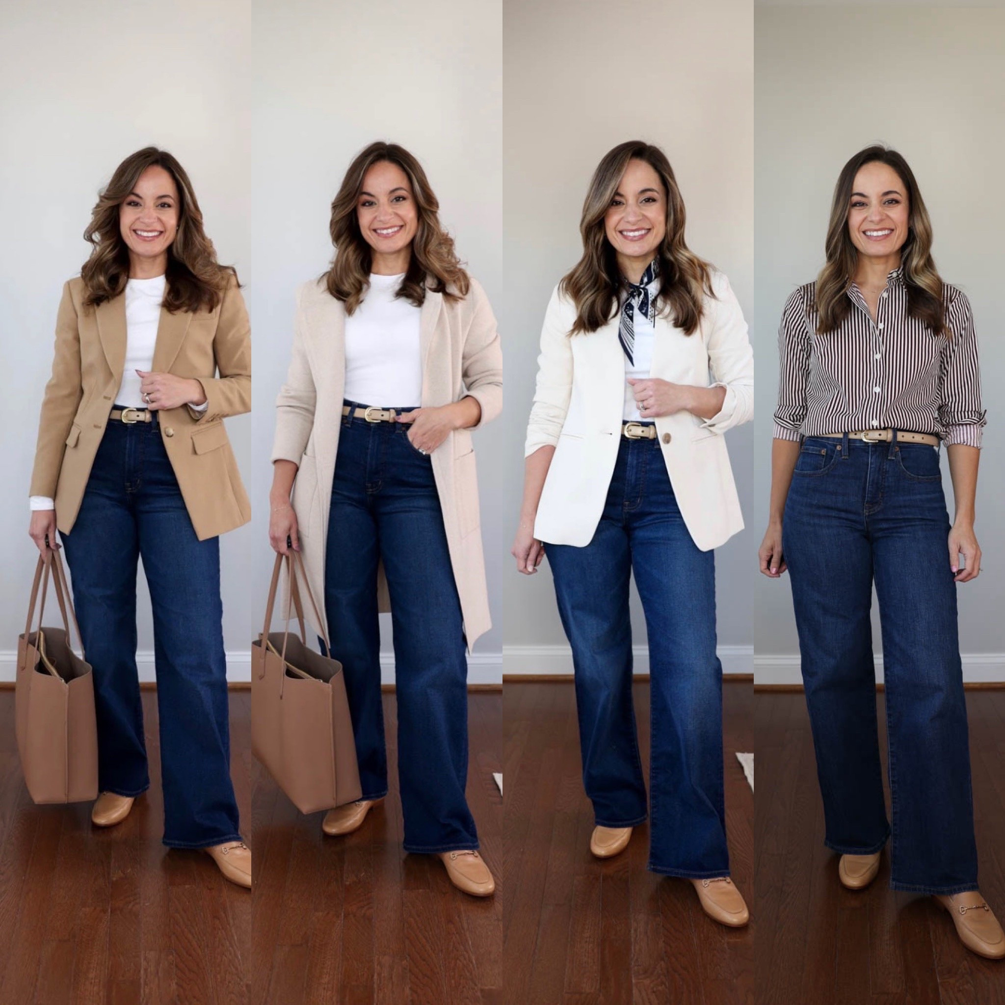 What shoes to wear with wide leg jeans for petites! 

Loafers (Sam Edelman): true to size 

Outfit 1
Jeans (Madewell): petite 24 (10 3/8” rise, 28” inseam) 
Top (Quince): xs 
Blazer (similar linked) 

Outfit 2 
Jeans (Madewell): petite 24 (10 3/8” rise, 28” inseam) 
Top (Quince): xs 
Cardigan (Amazon): xs in “apricort”

Outfit 3 
Quince: 24 short in stormy blue 
Top (Quince): xs 
Blazer (Ann Taylor): petite 00 

Outfit 4 
Jeans (Madewell): petite 24 (10 3/8” rise, 28” inseam) 
Top (Ann Taylor): xxs 
Belt (Quince): xs 
Shoes (Sam Edelman) 

Fall outfits, wide leg jeans, petite outfits

#LTKPetite
