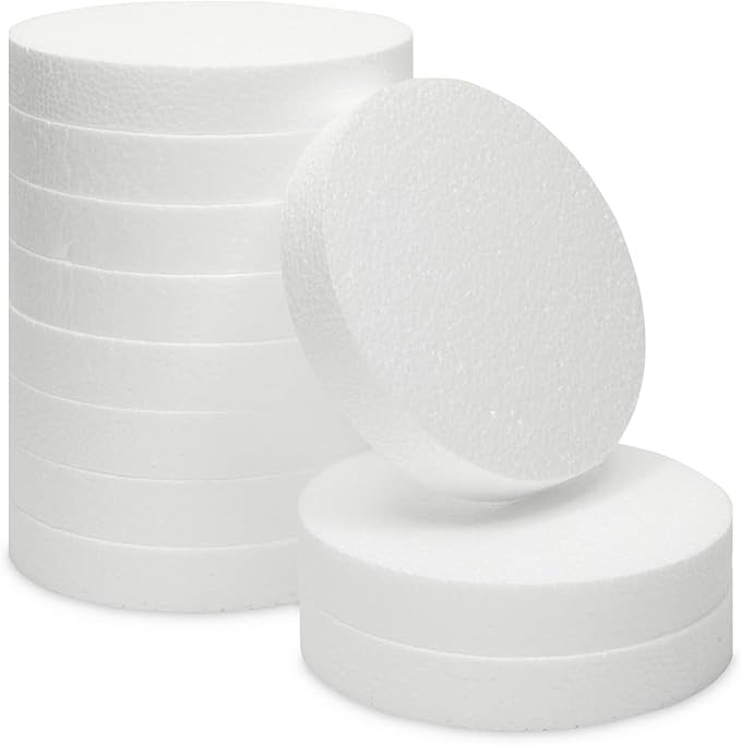 12 Pack Foam Circles for Crafts - 6 Inch Round Cake Dummy Discs for DIY Projects (1 Inch Thick, W... | Amazon (US)