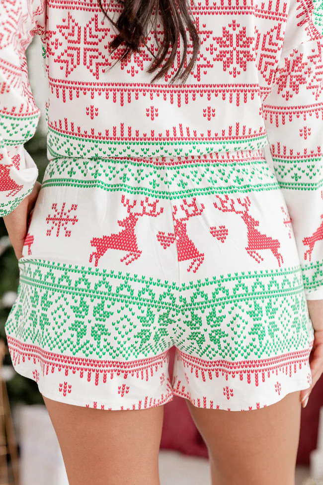 Sleigh All Day Red and Green Fair Isle Pajama Short | Pink Lily