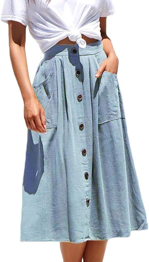 Naggoo Women's Polka Dot Midi Skirts Casual High Elastic Waist A Line Pleated Midi Chiffon Skirts... | Amazon (US)