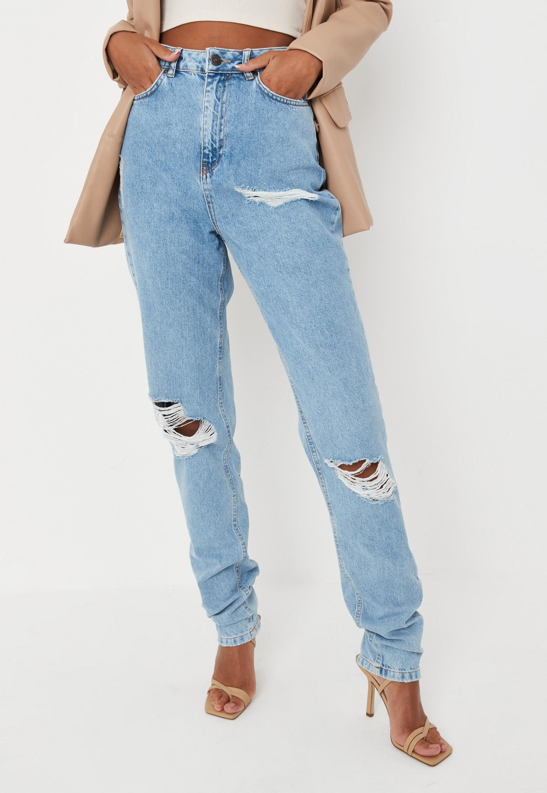 Missguided - Tall Blue Riot High Waisted Rip Knee Mom Jeans | Missguided (US & CA)
