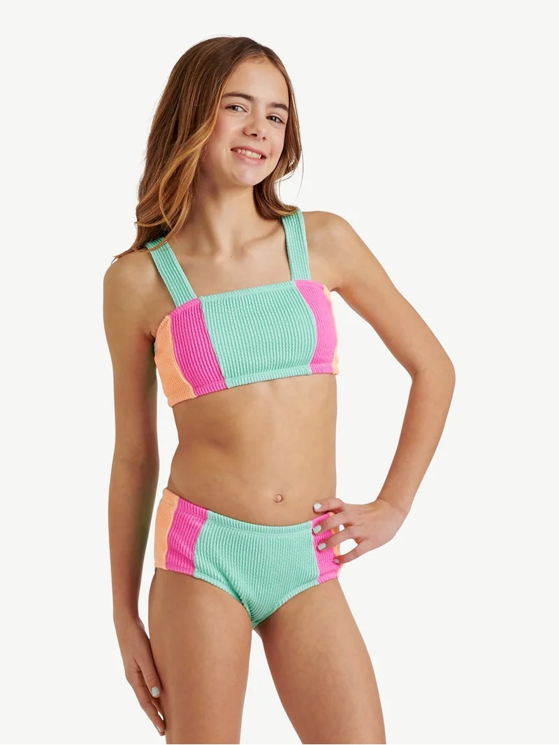 Justice Girls Color Blocked Popcorn Color Bikini Swimsuit , Sizes XS-XL | Walmart (US)