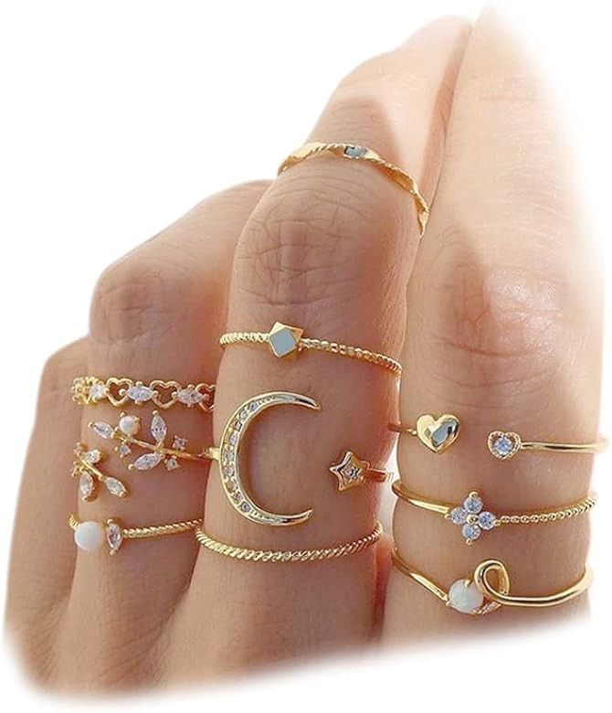 FUTIMELY Boho Retro Stackable Rings Sets for Teens Girls Women Rhinestone Knuckle Joint Finger Ku... | Amazon (US)