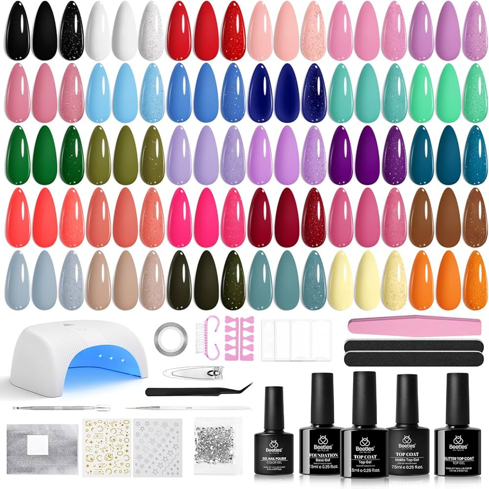 Beetles Gel Nail Polish Kit with U V Light, Beetles Four Seasons Glow 32 Colors Gel Polish 54 Pcs... | Amazon (US)