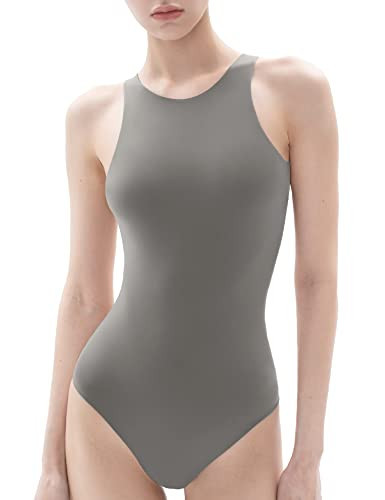 PUMIEY Bodysuit for Women Sexy Tops Thong Bodysuit Sleeveless Tank Top Elephant Grey Medium | Amazon (US)