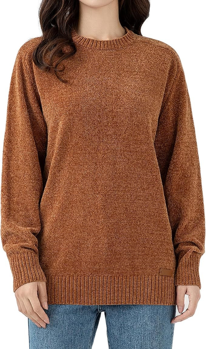 Simple&Opulence Women's Chenille Sweater Crewneck Long Sleeve Pullover Ribbed Cuff Hem Round Neck... | Amazon (US)