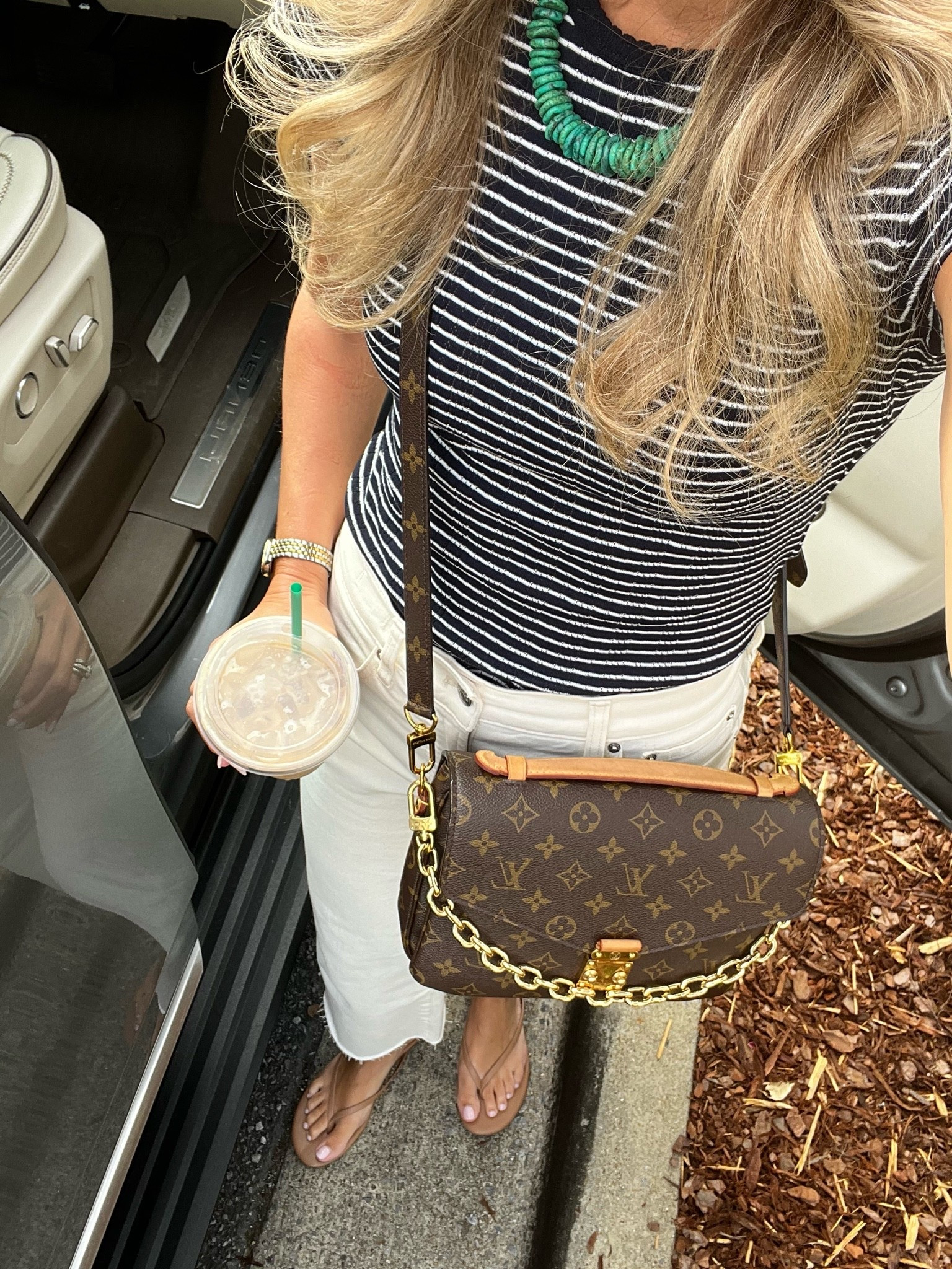 Stripe Pointelle top ecru jeans blue and white tee

#LTKmomlife #LTKootd