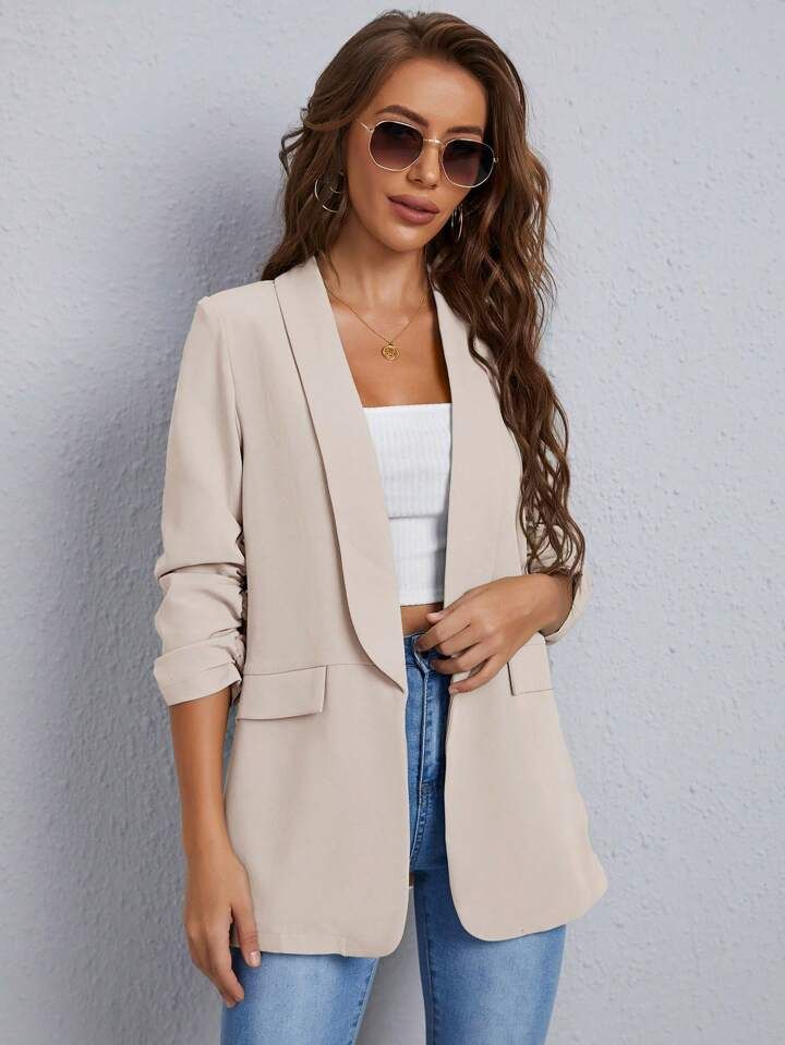 Blazer de femme décontracté de bureau avec col cranté, détail de rabat de fausse poche | SHEIN