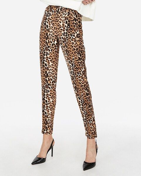 High Waisted Leopard Ankle Dress Pant | Express