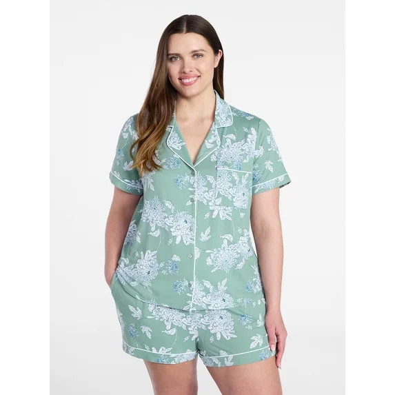 Joyspun Women's Dreamy Soft Collection Notch Collar Top and Shorts Pajama Set, 2-Piece, Sizes XS-... | Walmart (US)