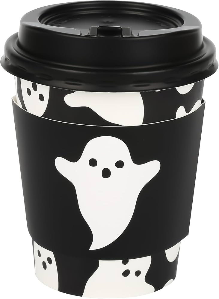 50Pcs Halloween Ghost Disposable Coffee Cups with Lids and Sleeves 8oz Ghost Spooky Paper Party C... | Amazon (US)