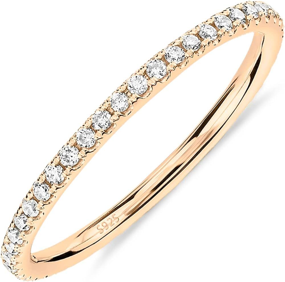 PAVOI 14K Gold Plated Solid 925 Sterling Silver CZ Simulated Diamond Stackable Ring Eternity Band... | Amazon (US)