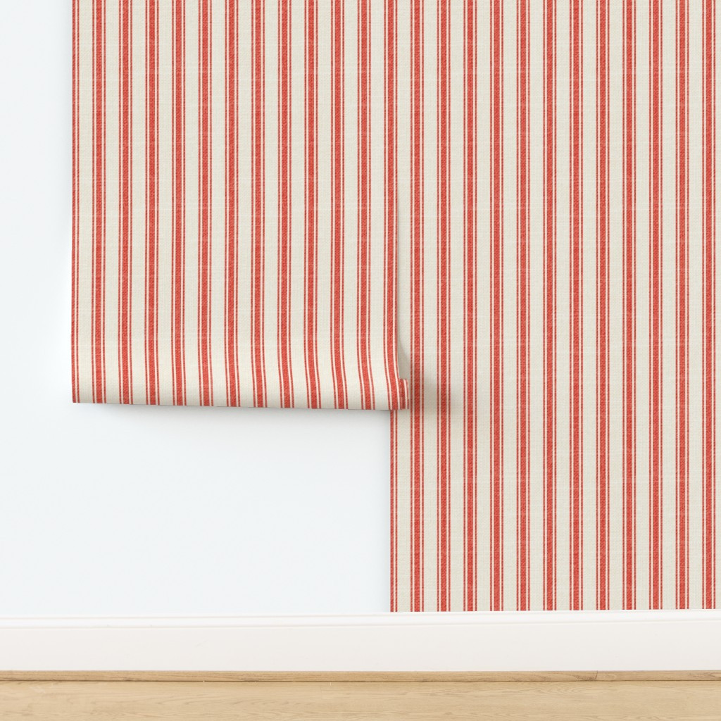 Holiday Ticking Stripes_Red Wallpaper bykimblissdesign | Spoonflower