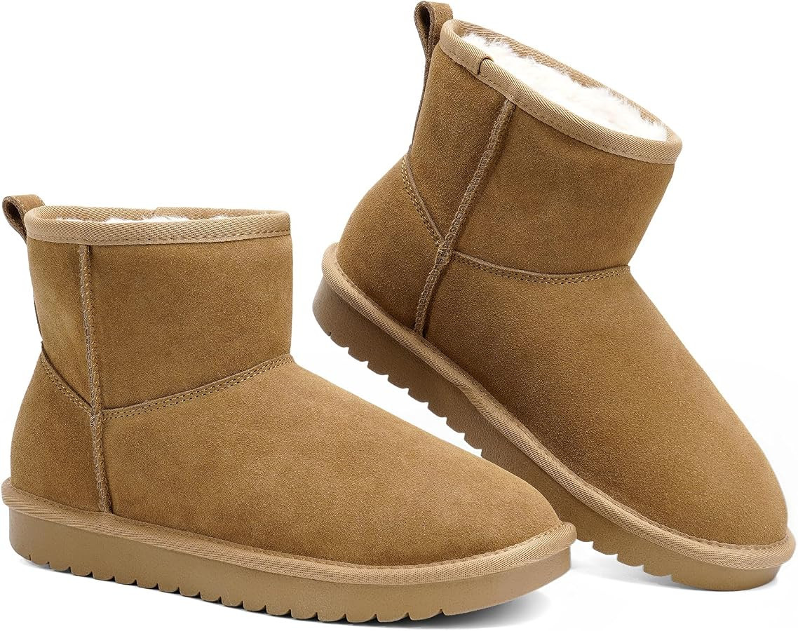 Genuine Leather Ankle Mini Boots for Women Snow Boots Winter Ankle Booties | Amazon (US)