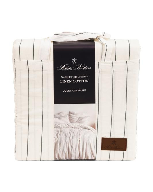 Linen Blend Pinstriped Duvet Set | TJ Maxx