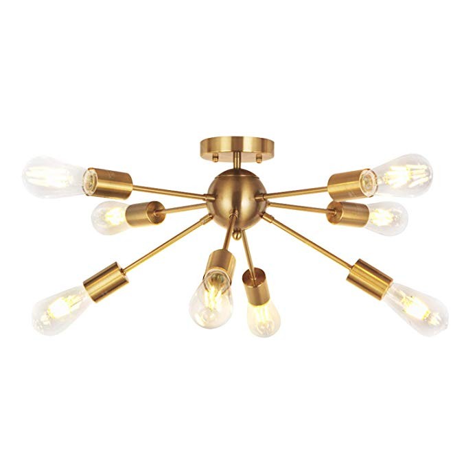VINLUZ 8 Light Sputnik Chandelier Light Fixtures Deeper Brass Semi Flush Mount Ceiling Light Mode... | Amazon (US)