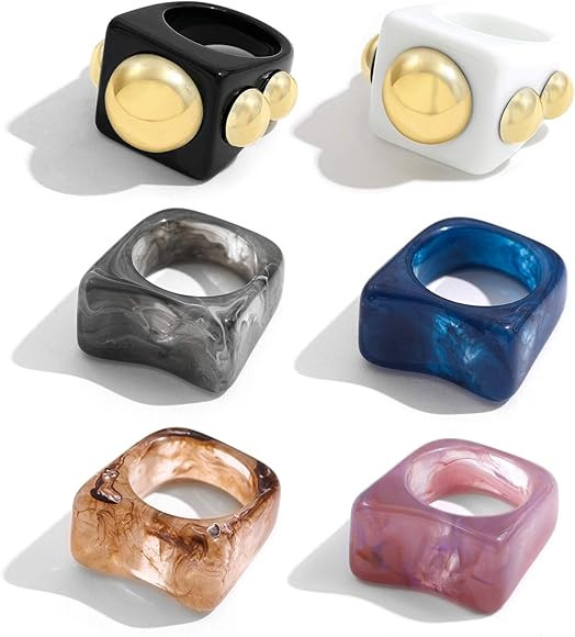 SLOONG 4pcs Y2K Style Chunky Retro Resin Acrylic Ring Plastic Rings Kids Ring Cute Colorful Candy... | Amazon (US)