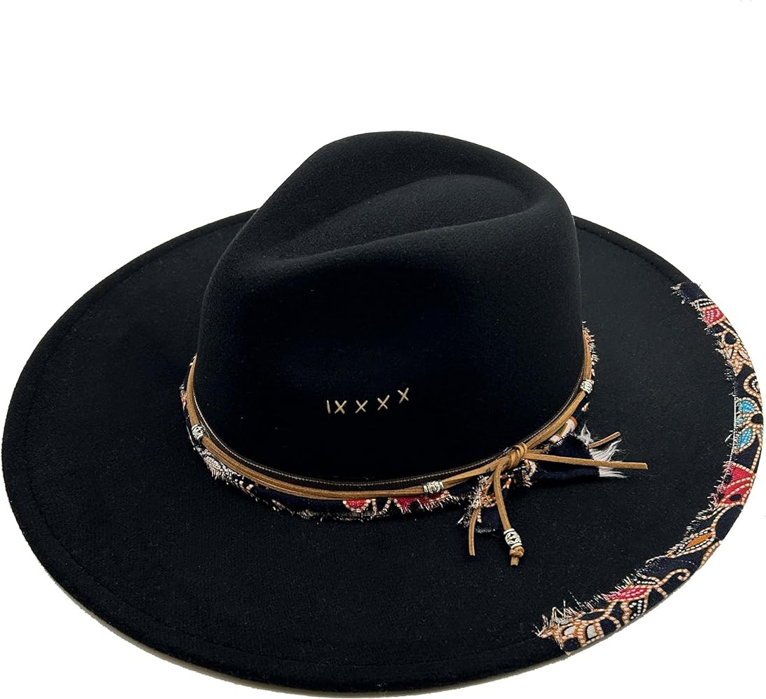 Big Wide Brim Fedora Hat for Women Man Felt Panama Hat with Band Western Outdoor hat | Amazon (US)