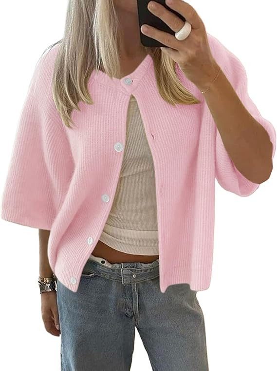 Women Short Sleeve Button Down Cropped Cardigan Sweater T-Shirts Y2k Girls Knit Pullover Crop Top... | Amazon (US)