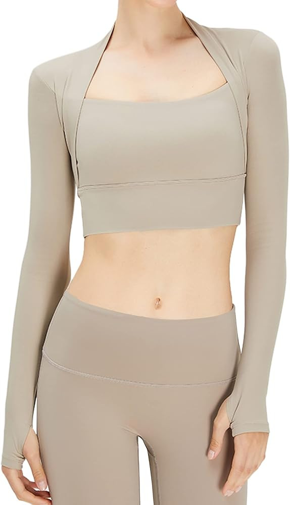 Micoson Women Workout Tops Long Sleeve Shirts Gym Crop Top Athletic Yoga Compression Shirt with T... | Amazon (US)