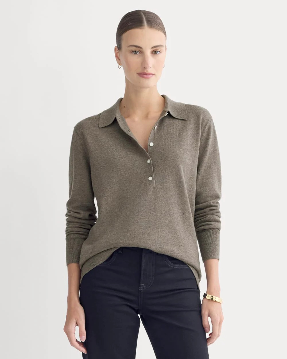 Oversized Polo Sweater in Cotton Merino | Heather Ash Taupe | Everlane